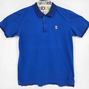 Robert Graham Shirt‎ Mens Medium Polo Blue Cotton Preppy Short Sleeve Skull